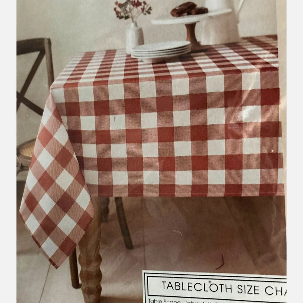 Fall Buffalo Check Tablecloth 60x104 Rust Cream Oblong Seats 8-10 Easy Care